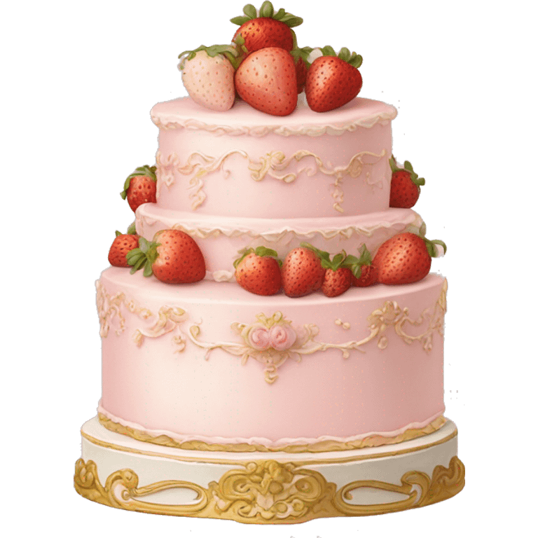 vintage rococo pale pink cake with strawberries emoji