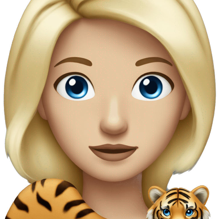 blonde woman blue eyes with a tiger on her shoulder emoji