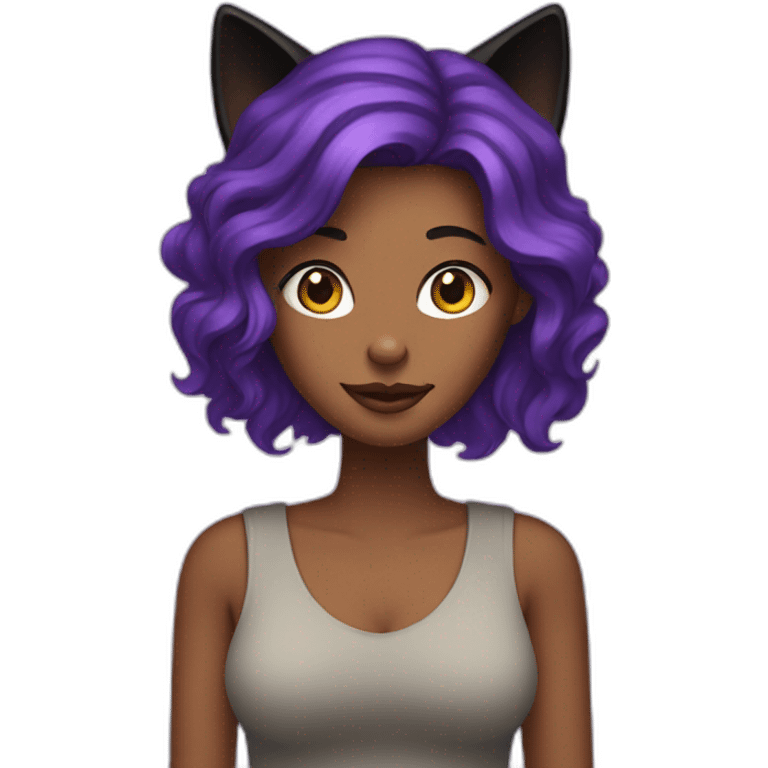 a woman with purple hair holding a black cat emoji