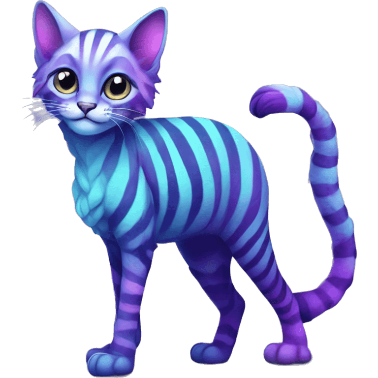 Colorful vernid fantasy creature LiLaiRa Kamirah Falvie whiskers paws full body purple blue gradient stripes braided tail feline emoji