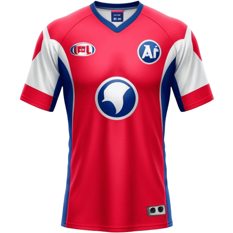 Cinematic Realistic image of an AFL jersey rendered in vibrant team colors with detailed fabric textures and dynamic creases, illuminated by bold, stadium lighting that accentuates its sporty character emoji