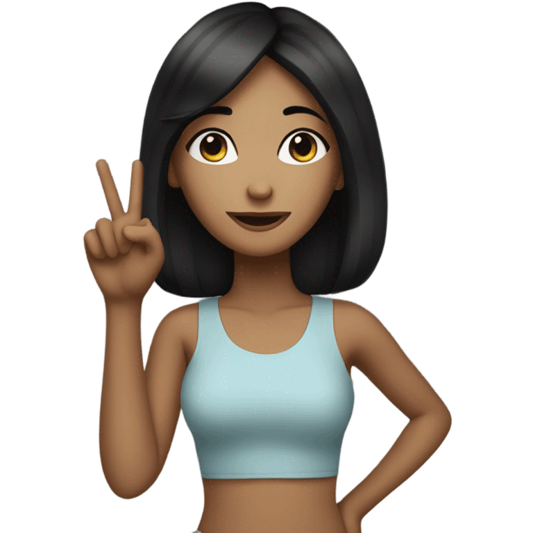 Girl with a black hair doing ✌🏻 emoji