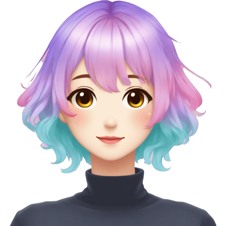 Gorgeous anime style shojo character with blushing face aesthetic and pretty colorful shiny gradient pastel hair trending style emoji