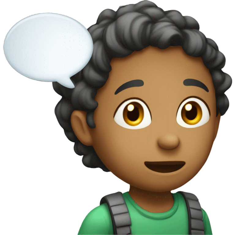 talking child with speech bubble near emoji