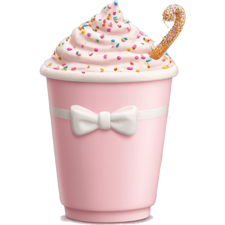 Light pink latte with sprinkles tied with a bow emoji