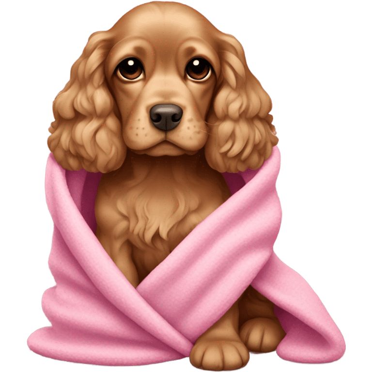 Cocker spaniel in a pink blanket emoji