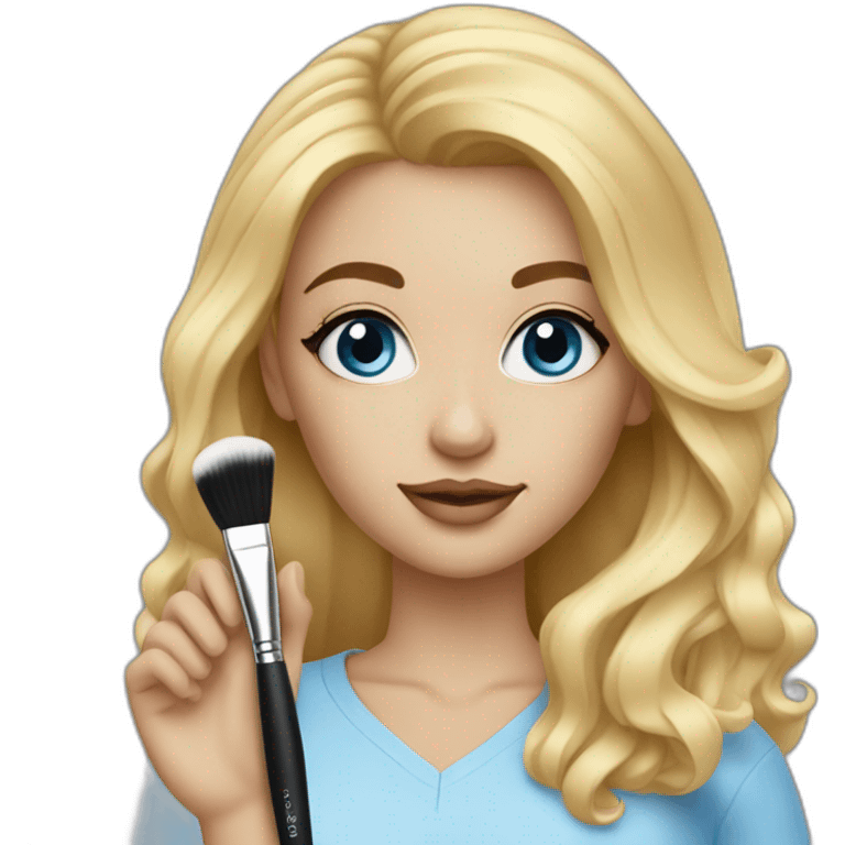 A makeup artist blonde girl with blue eyeswith a makeup brush in her hand emoji