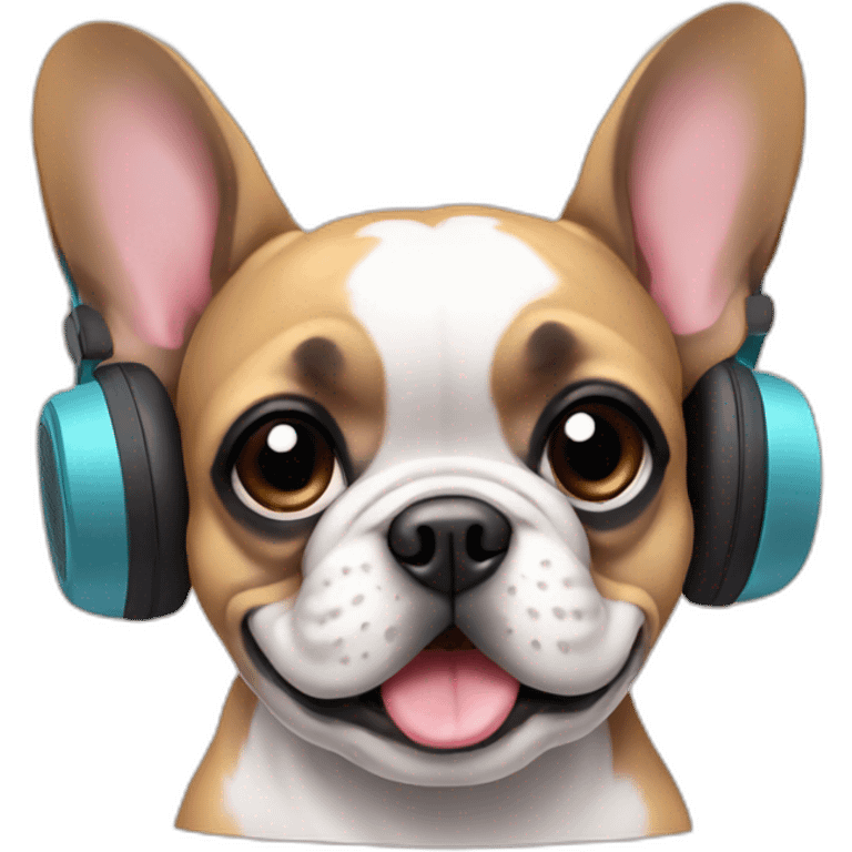 Frenchie with headphone emoji