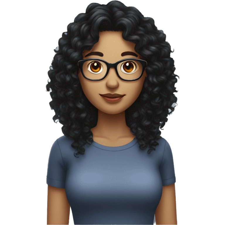 Long black Curly hair woman black eyes with glasses emoji