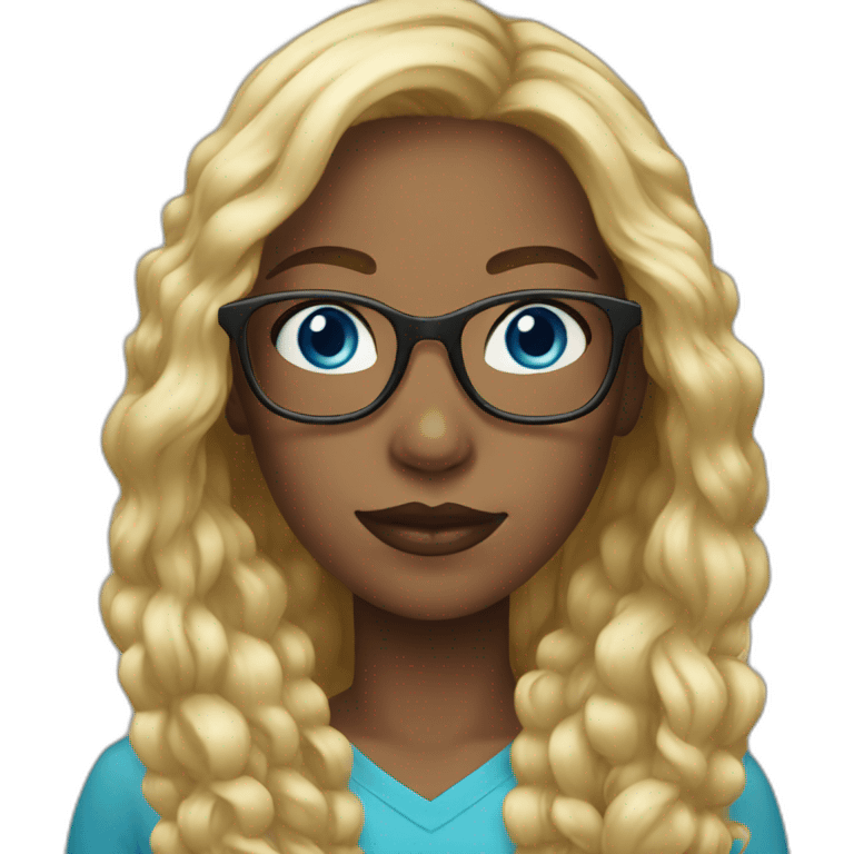 Black girl long blond hair blue eyes glasses emoji