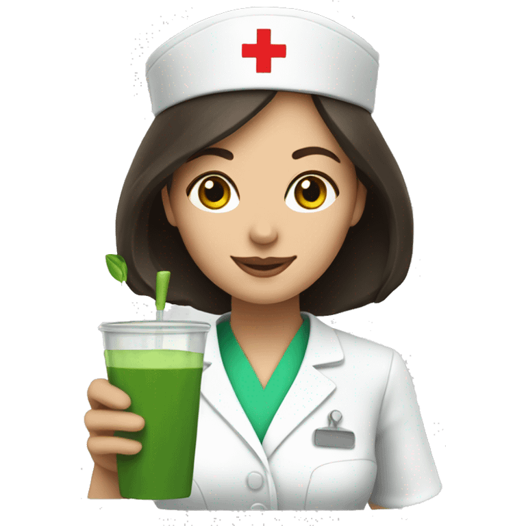 Brunette nurse drinking matcha emoji