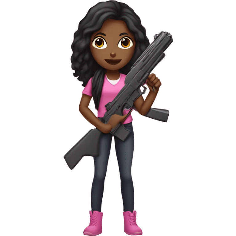 Brown Girl black long hair hand pink nails holding pink gun emoji