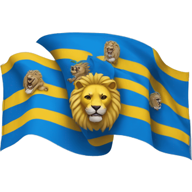 blue and yellow flag with three lion heads on it emoji