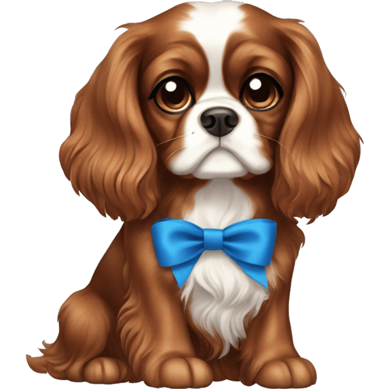 Cavalier king charles dog all brown with blue bow emoji