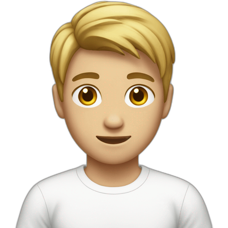 Teenage boy in white t-shirt with short boxer hair emoji