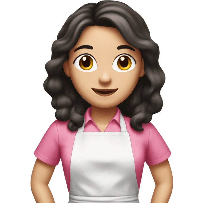 A white girl with long dark hair in pink apron emoji