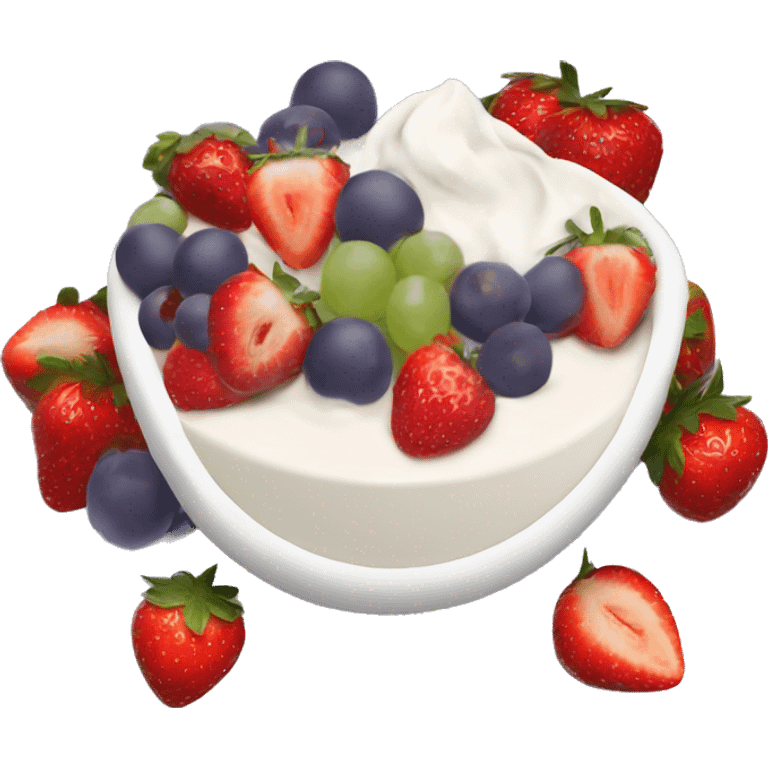 fruit yogurt bowl with strawberries and grapes emoji