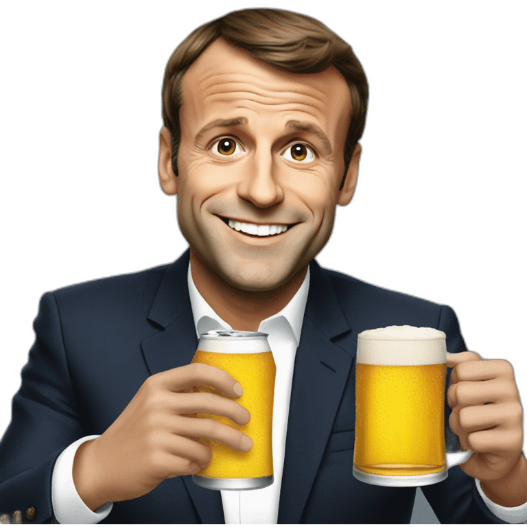 Emmanuel Macron holding a beer emoji