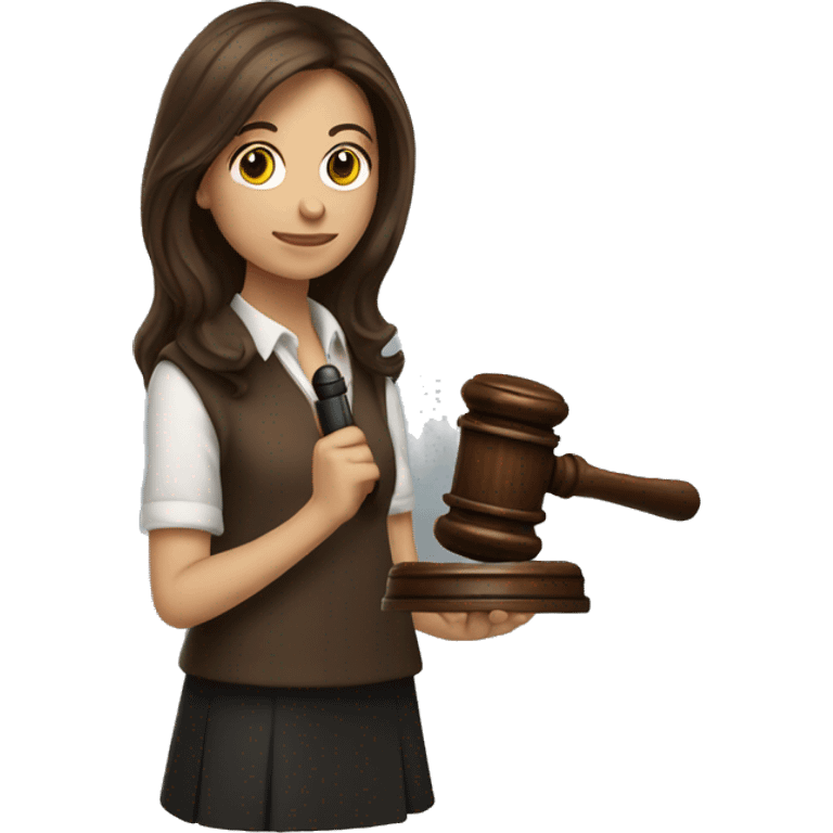 Long brown haired girl holding gavel emoji