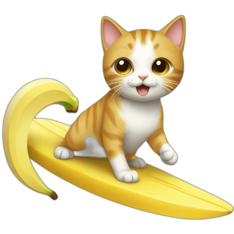 cat surfing with a banana emoji