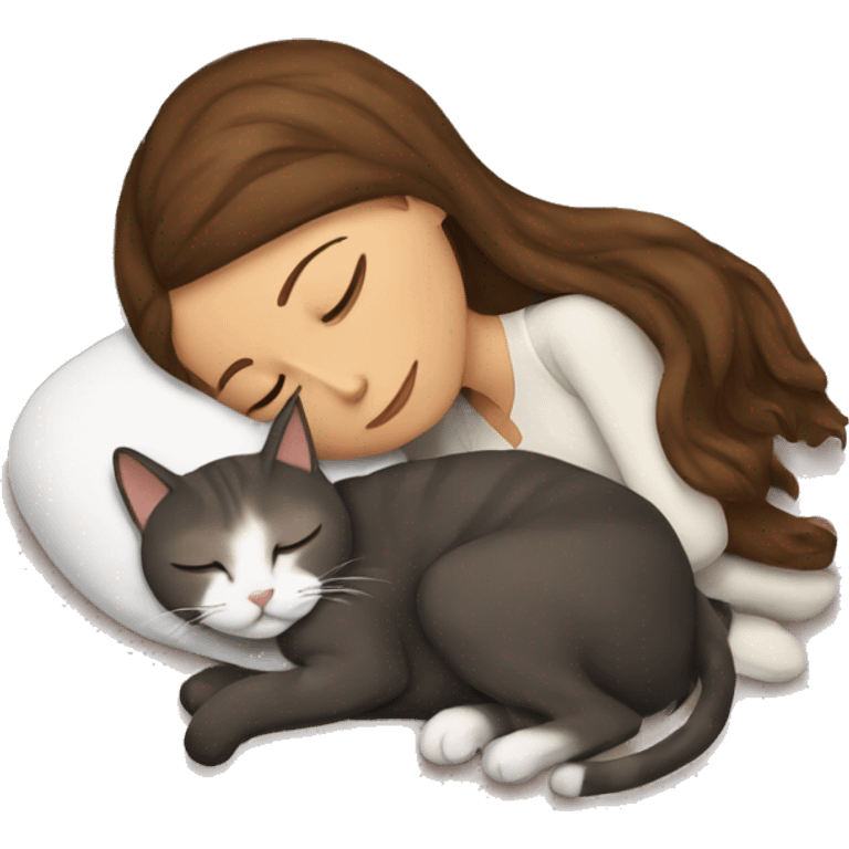 CAT sleeping on a Brown haired Woman  emoji