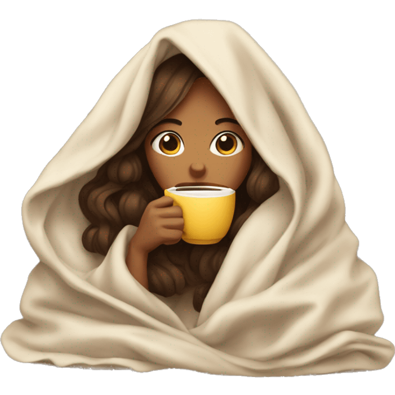 girl inside a blanket sipping coffee eyes closed emoji