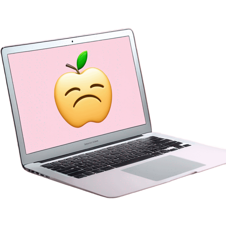 A sleek and modern MacBook Air laptop in a soft pastel pink color. The Apple logo on the back of the screen is white, contrasting elegantly with the pink finish. The laptop is slightly open, showing a glimpse of the white keyboard and silver edges. The design is minimalist and stylish, reflecting a premium aesthetic. emoji