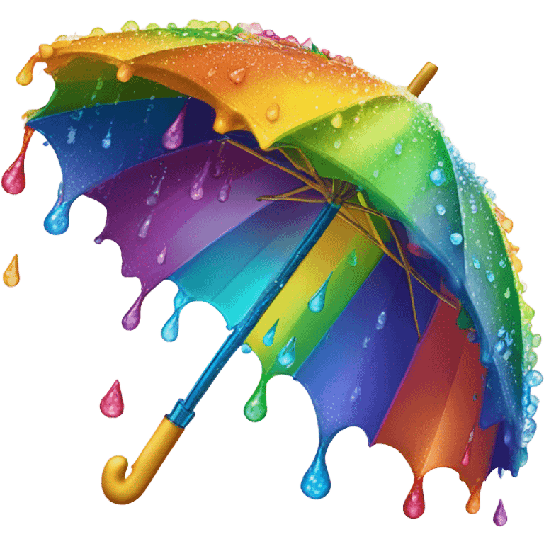 Rainbow umbrella made of flowers with dew drops dripping off and a large handle  emoji