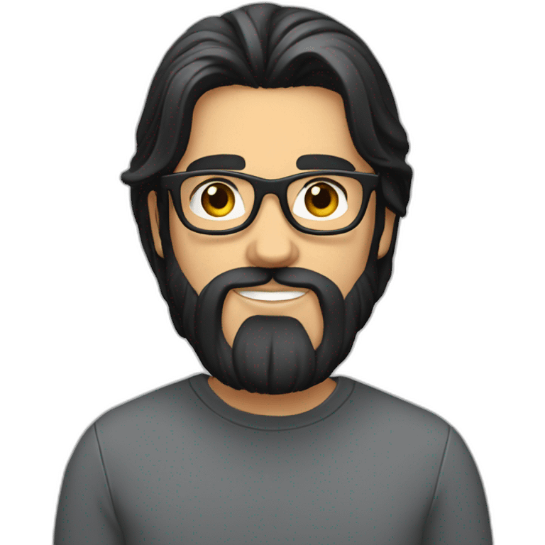 young white man with long black straight hair with big beard and glasses emoji