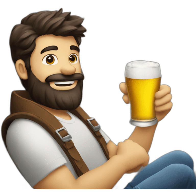 Dark hair beard man drinking beer riding outside a plane emoji