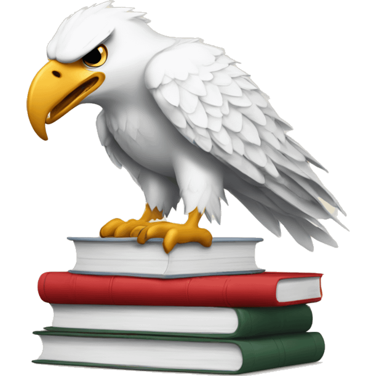 white eagle in student cap with a Stack of white and red books emoji