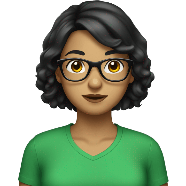 girl wearing green tshirt and glasses black hair emoji