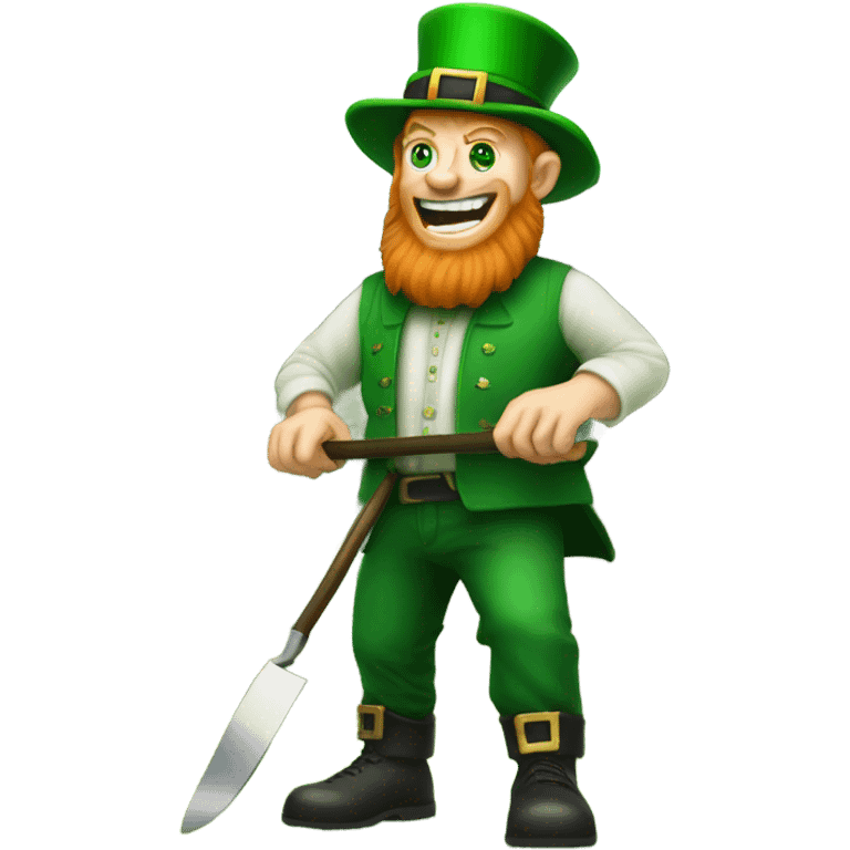 Leprechaun mowing the lawn with a knife emoji