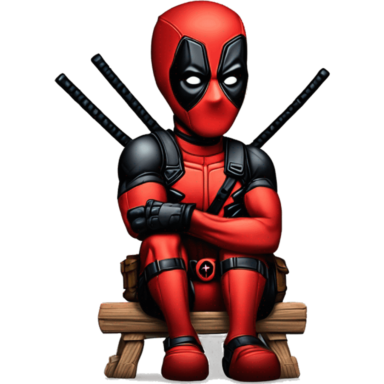 like the character Deadpool but named and drawn as Threadpool as he is made out of many threads, sitting with one leg out and one hand under chin emoji