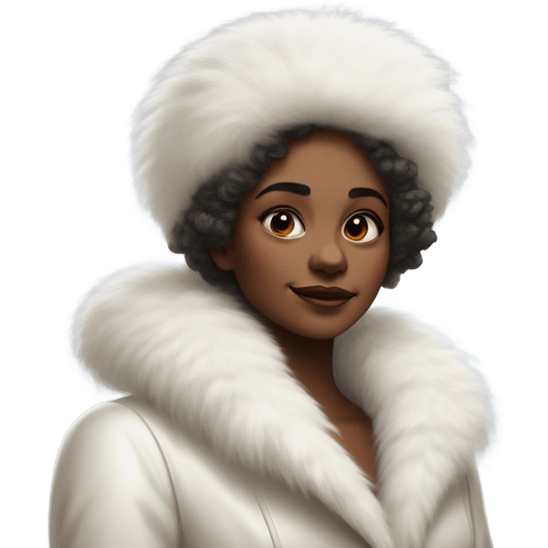 a girl with a white big fluffy fur hat and white fur coat, Ada Gladys Killins, aestheticism, a character portrait emoji