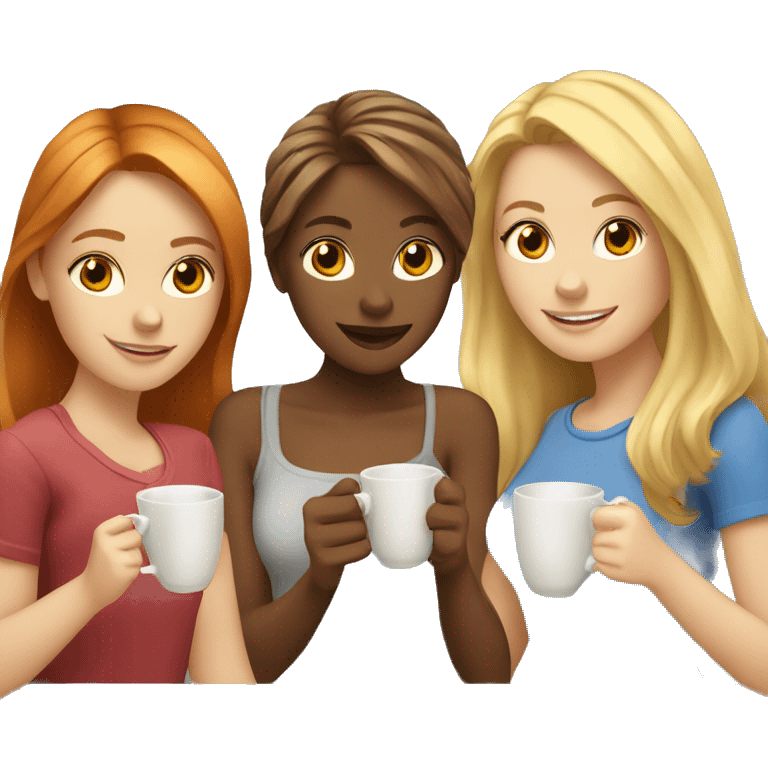 Three blonde brown-haired and red-haired girls are drinking tea emoji