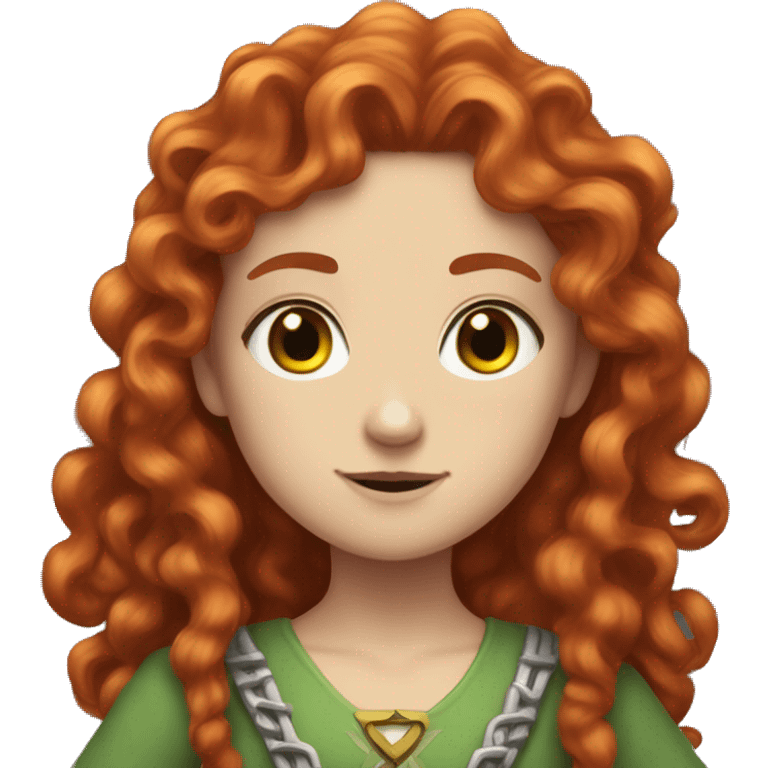 a white girl with long red curly hair and freckles, cosplaying Zelda emoji