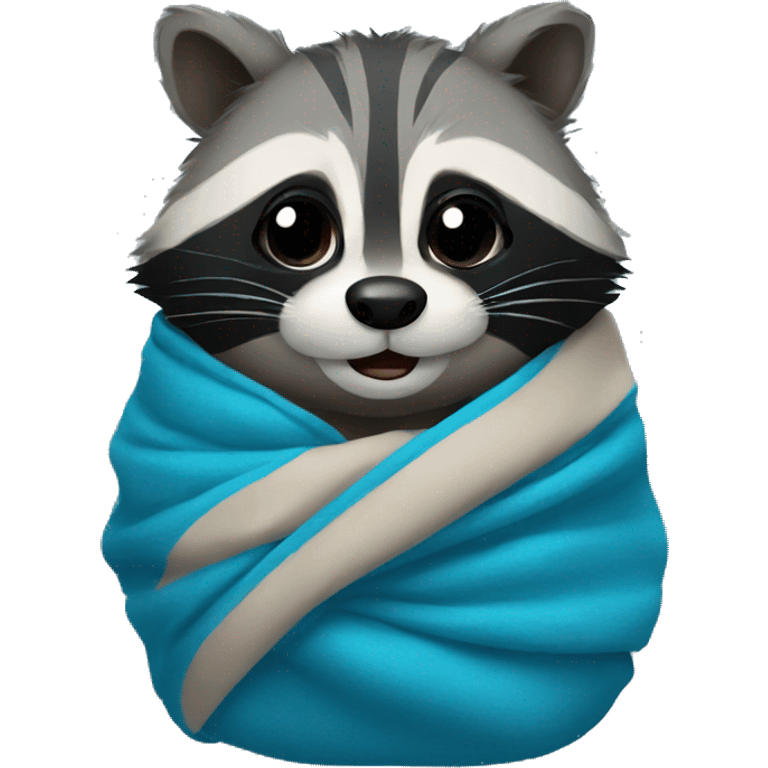 Raccoon wrapped in blue blanket emoji