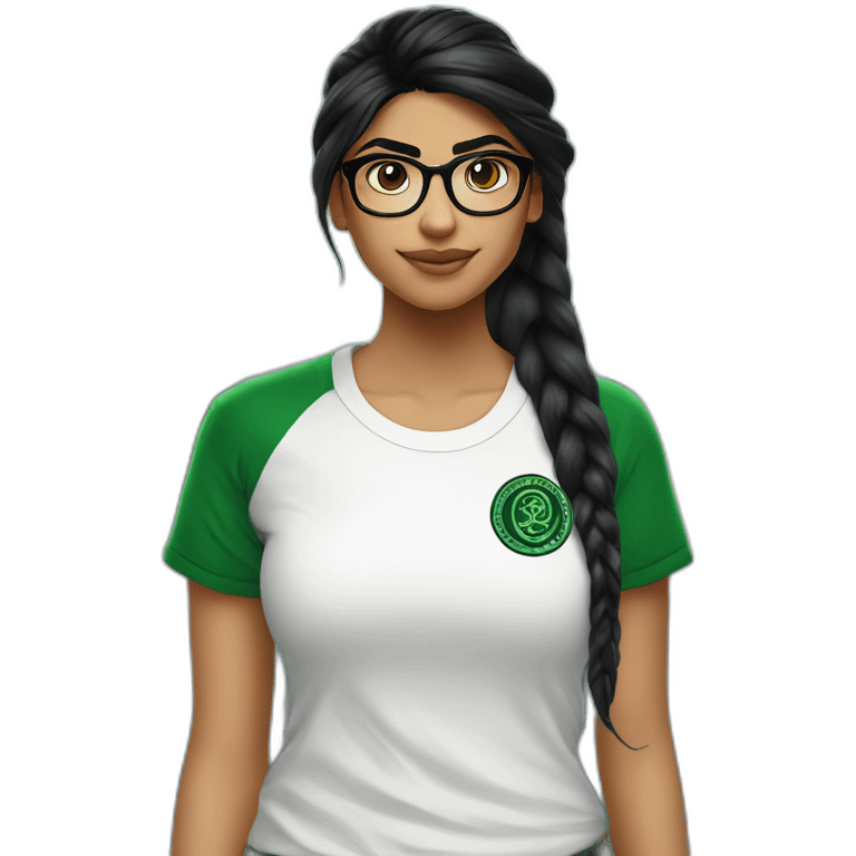 Mia Khalifa black braid white tshirt green sleeves slytherin emblem emoji