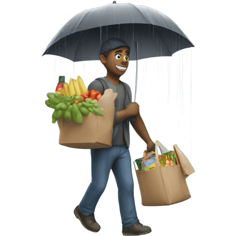 Guy bringing in groceries in the rain emoji