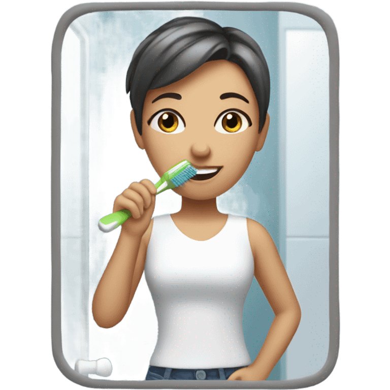 White girl with short hair brushing her teeth  emoji