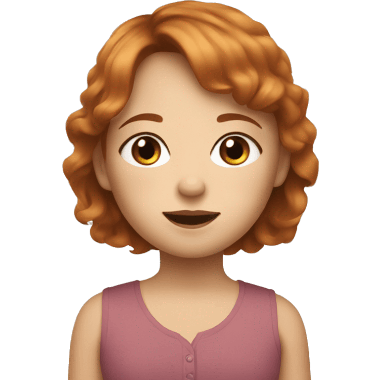 Mom with auburn hair and freckles with toddler girl with blond hair and bangs emoji