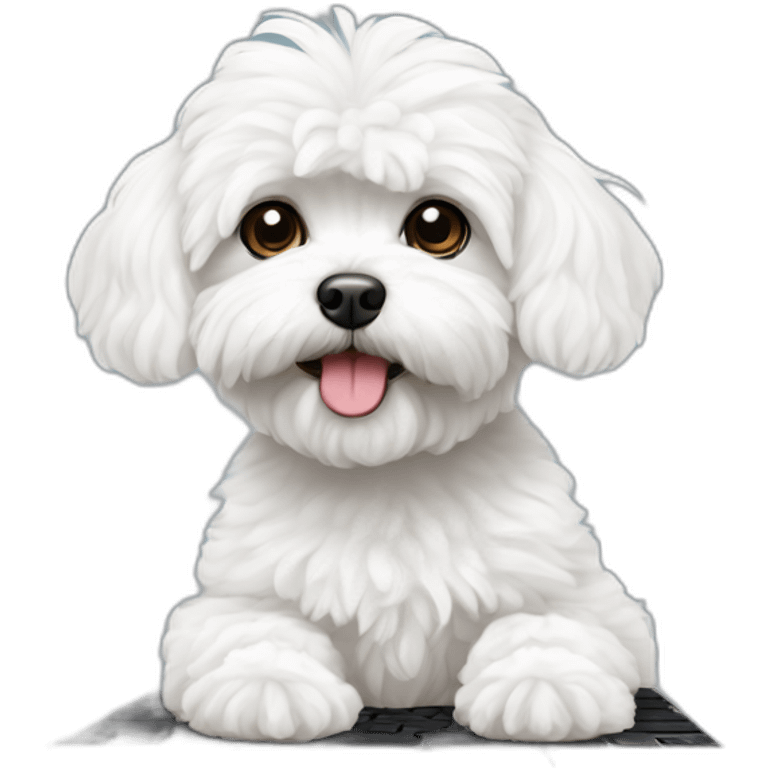 A white maltipoo with macbook emoji