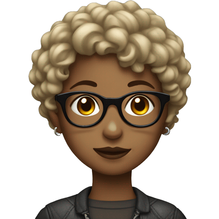 Girl with short curly hair, glasses and a lip piercing emoji