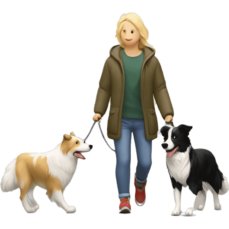 border collie dog walking with his owner walking with his blond owner emoji