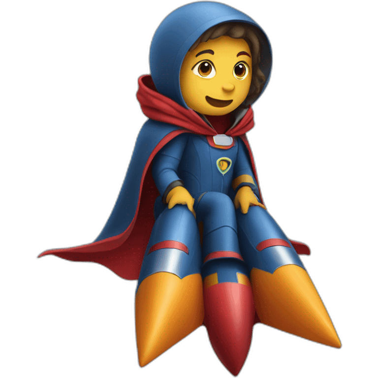 person sitting on a rocket dressed with a cape emoji