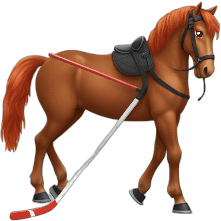 brown horse with red hair and hockey stick emoji