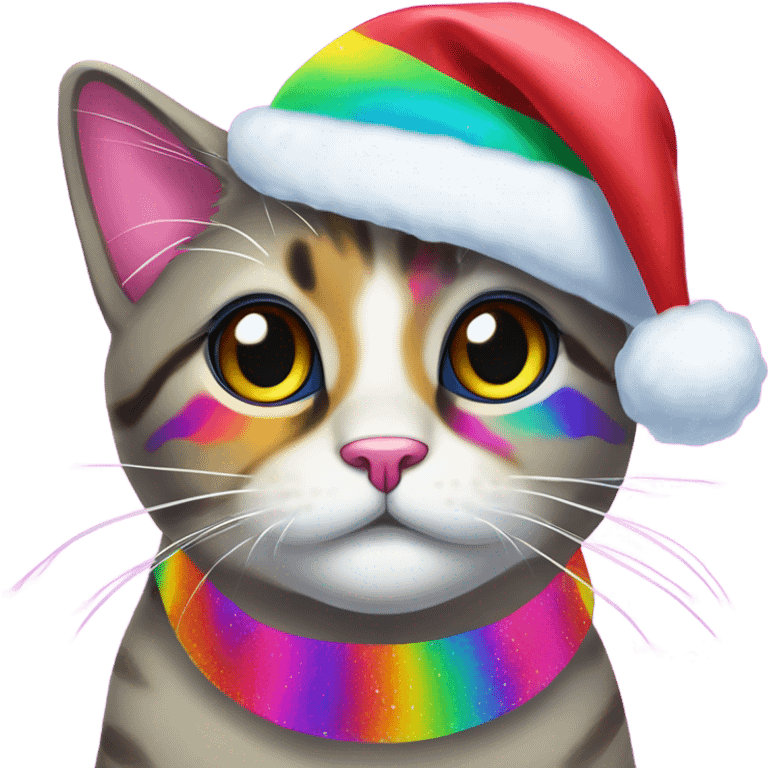 Lisa frank Christmas cat with Santa hat emoji