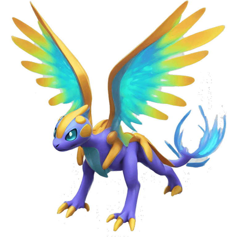 Colorful Celestial Neon Colors Vibrant Colors Flying Futuristic Fakémon-Legendary-Pokémon-Creature Full Body emoji