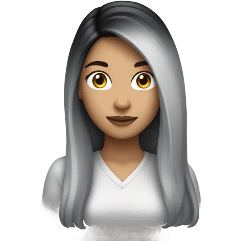 Caucasian female with long black and gray ombré hair  emoji